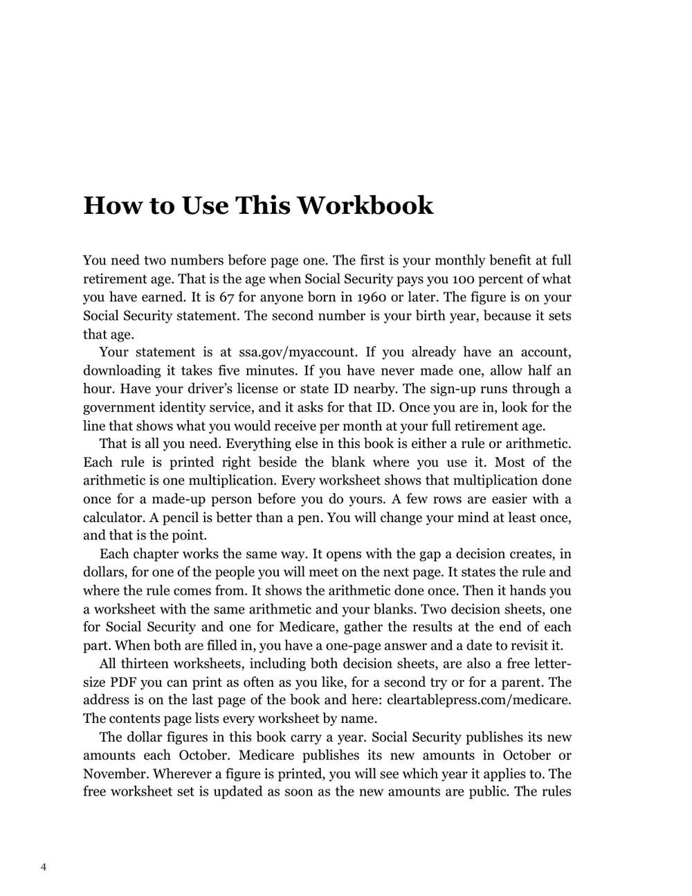 Interior page 4 of The Social Security & Medicare Workbook